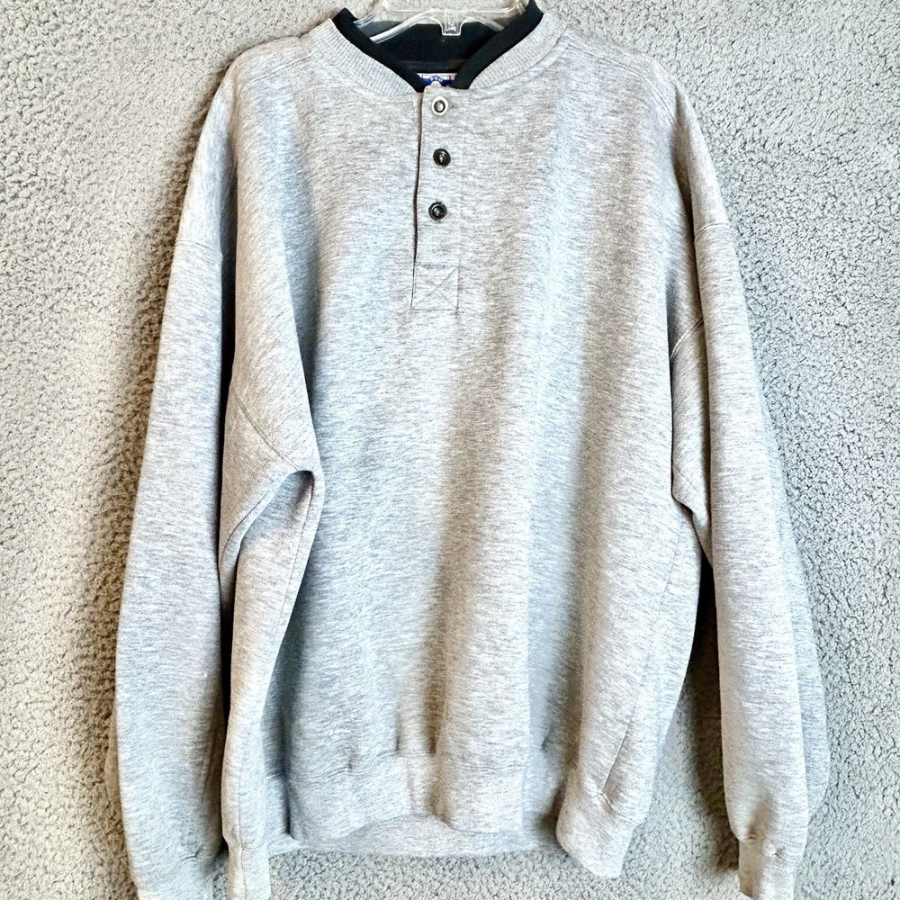 Vintage Pro Spirit Men's Blank Henley Pullover Sweatshirt Size L 90s Streetwear